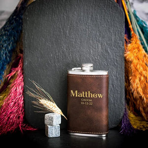 Custom Groomsmen Flask, Rustic Leatherette Flask, Gift for Him - GiftShire