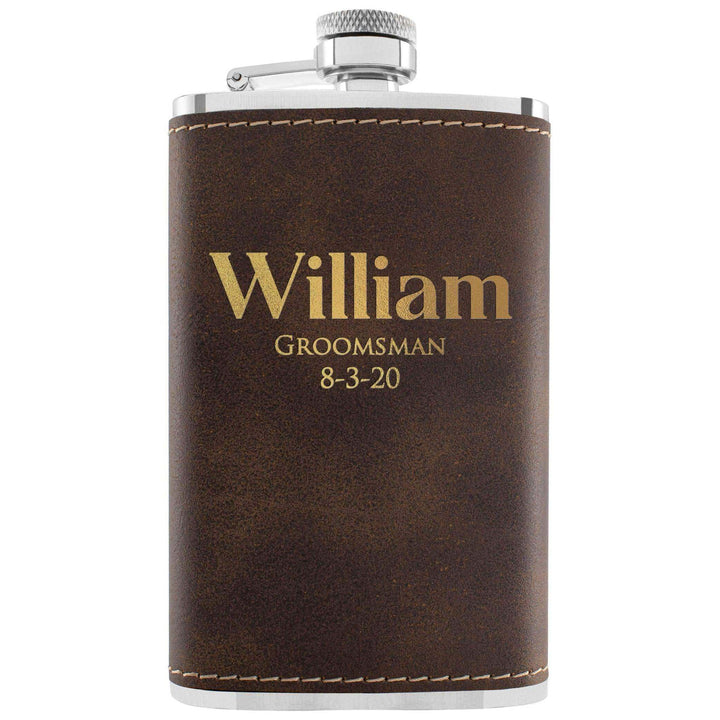 Custom Groomsmen Gift, Rustic Leatherette Liquor Flask | B089WJ3NY7 - D1 - GiftShire