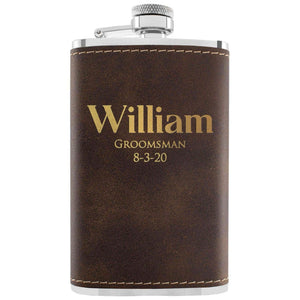 Custom Groomsmen Flask, Rustic Leatherette Flask, Gift for Him - GiftShire