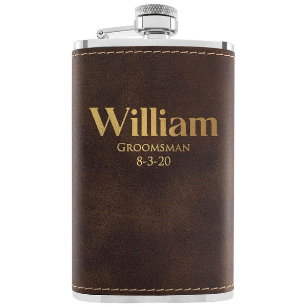 Custom Groomsmen Flask, Rustic Leatherette Flask, Gift for Him - GiftShire