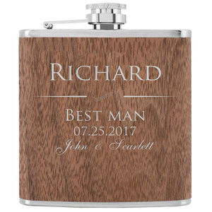 Personalized Groomsmen Flask, Custom Walnut Flask, Gift for Him - GiftShire