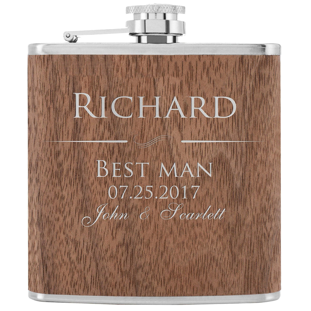 Personalized Groomsmen Flask, Custom Walnut Flask, Gift for Him - GiftShire