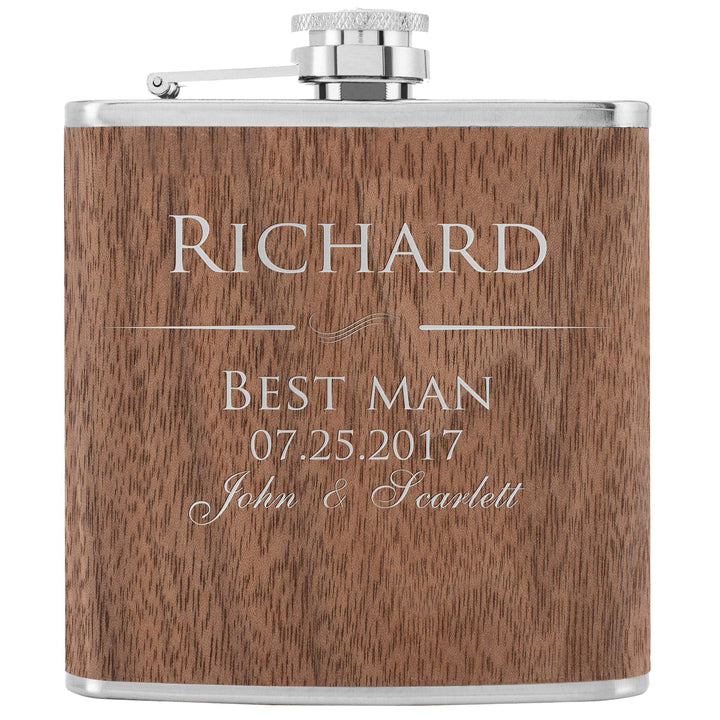 Custom Groomsmen Gift - Walnut Liquor Flask | B08X4Q4CM9 - D1 - GiftShire