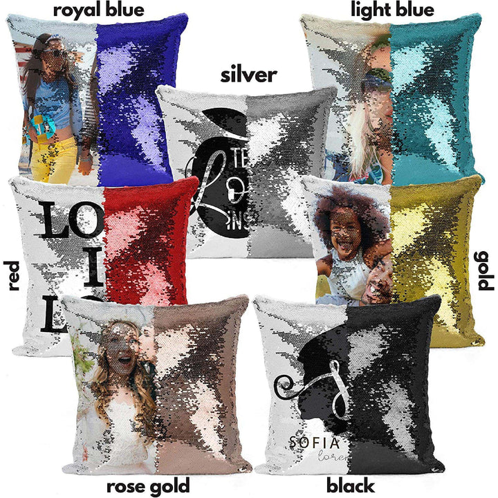 Custom Photo Sequin Pillow Cases | Blue Mermaid Sequin Pillow Case w Any Picture | Magic Reversible Throw Pillowcases - Decorative Cushion, Pillow Cover for Sofa Couch - Home Decor Personalized Gifts | B09JZC1NPQ - GiftShire
