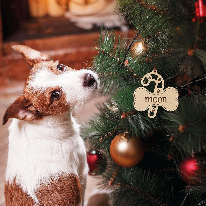 Dog Bone with Christmas Cane Ornament - Personalized Dog Ornaments | B09KH67YWR - Bone & Cane - GiftShire