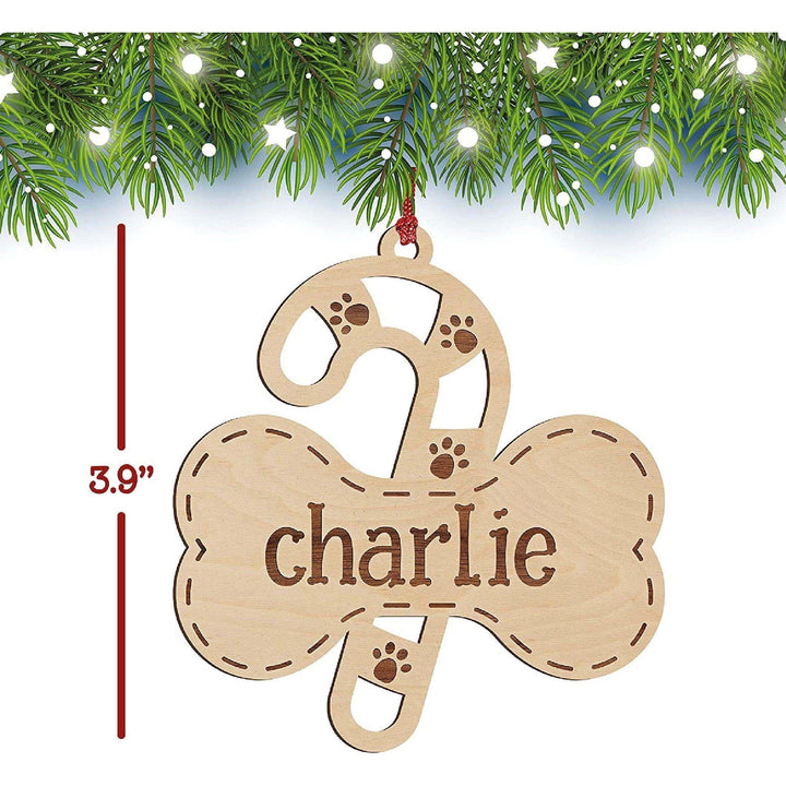 Dog Bone with Christmas Cane Ornament, Personalized Dog Ornaments - GiftShire