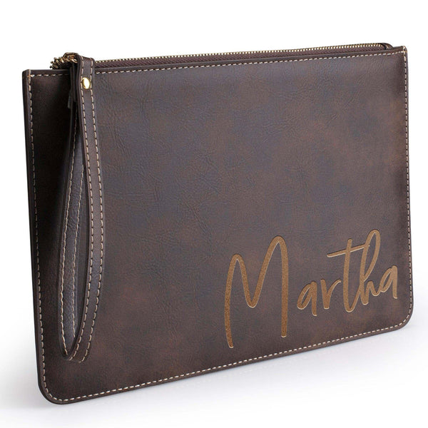 Engraved Leather Makeup Bag- Personalized Clutch Purses - GiftShire