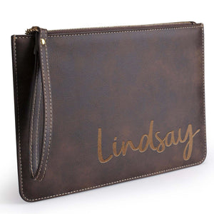 Personalized Leatherette Make-up Bag with Engraved Name - GiftShire