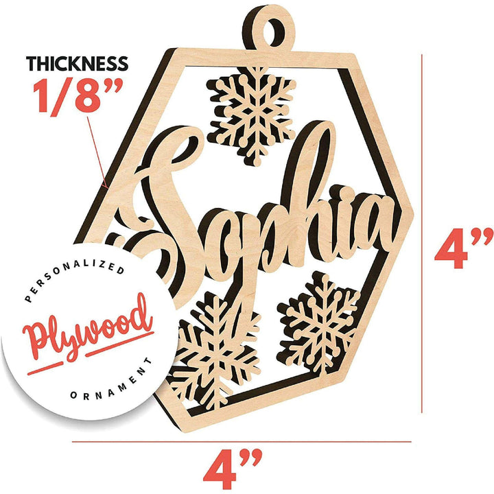 Engraved Plywood Snowflake Ornament - Personalized Christmas Ornament | B09KCBLFPT - SNOWFLAKE - GiftShire