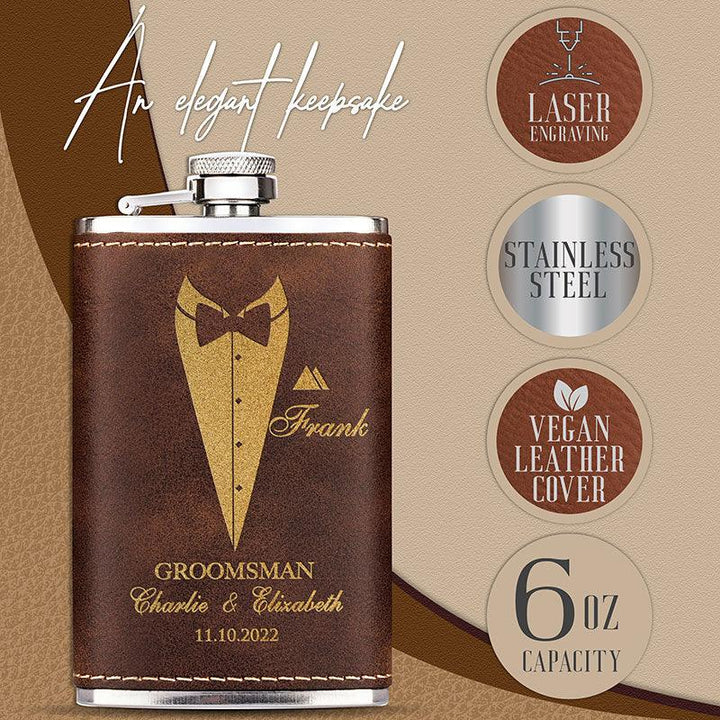 Personalized Thin Groomsmen Flask, Custom Rustic Suit Up Flask, Gift for Men - GiftShire