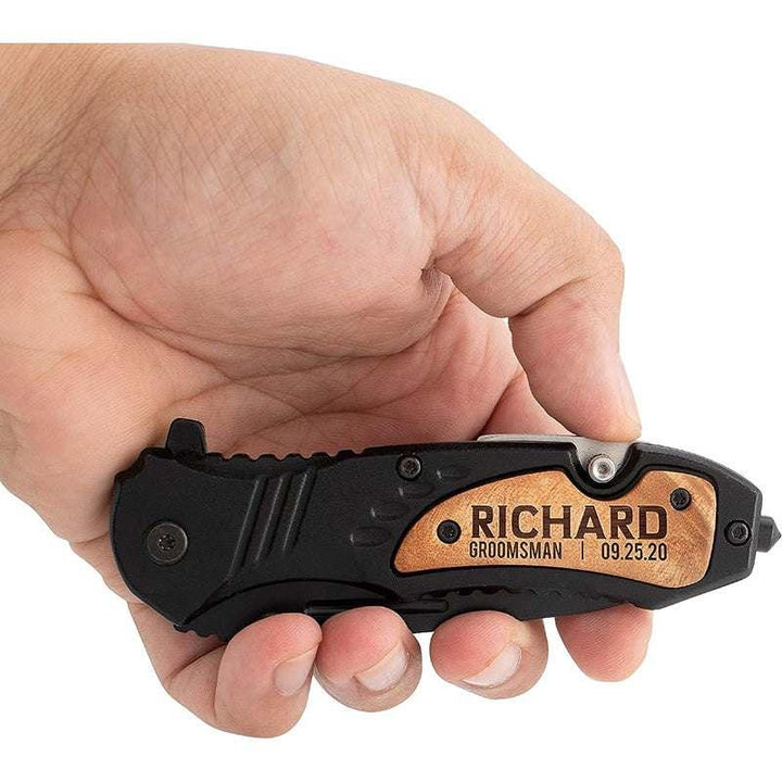 Custom Engraved Pocket Knives for Groomsmen, Black Knife - GiftShire