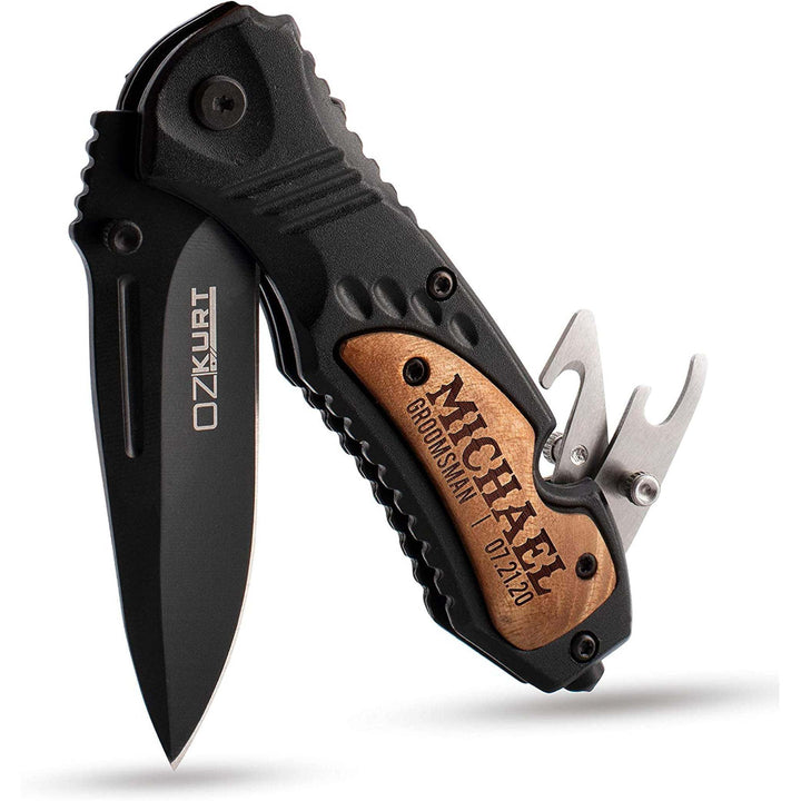 Custom Engraved Pocket Knives for Groomsmen, Black Knife - GiftShire