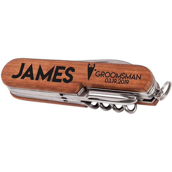 Groomsmen Proposal Gift - Solid Wood Laser Engraved Multi Tool | B07DWKQ9Z7 - GROOMSMAN - GiftShire