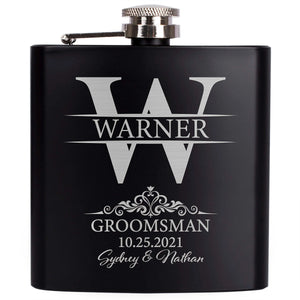 Personalized Initial Flask, Stainless Black Flask, Gift for Him - GiftShire