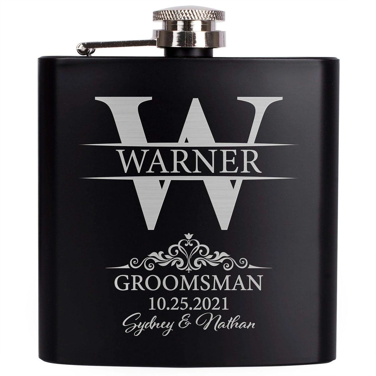 Personalized Initial Flask, Stainless Black Flask, Gift for Him - GiftShire