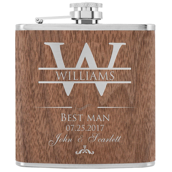 Personalized Groomsmen Flask, Custom Walnut Flask, Initial Flask for Him - GiftShire