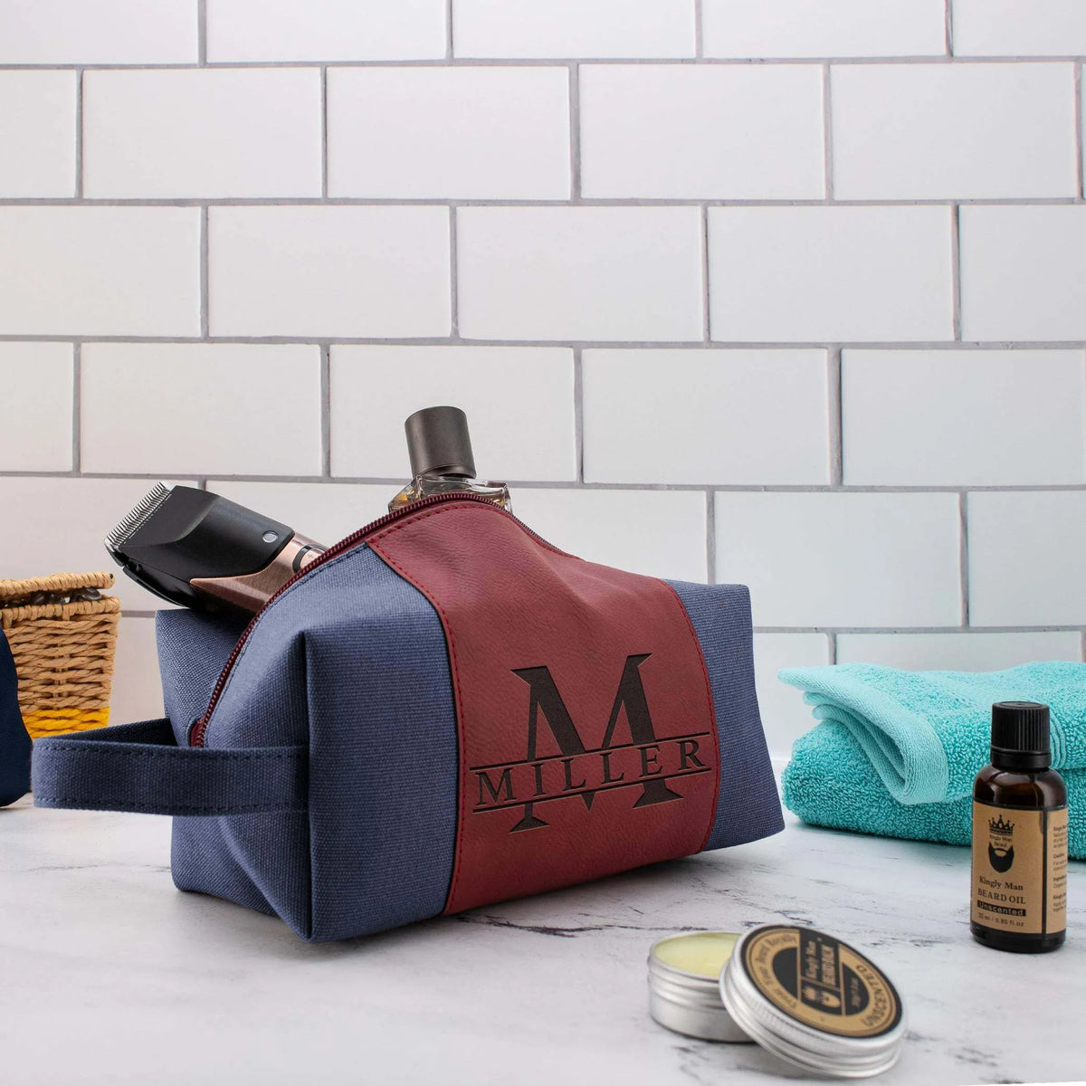 Personalized Toiletry Bag, Engraved Leather Bag, Custom Initial Toiletry Bag - GiftShire