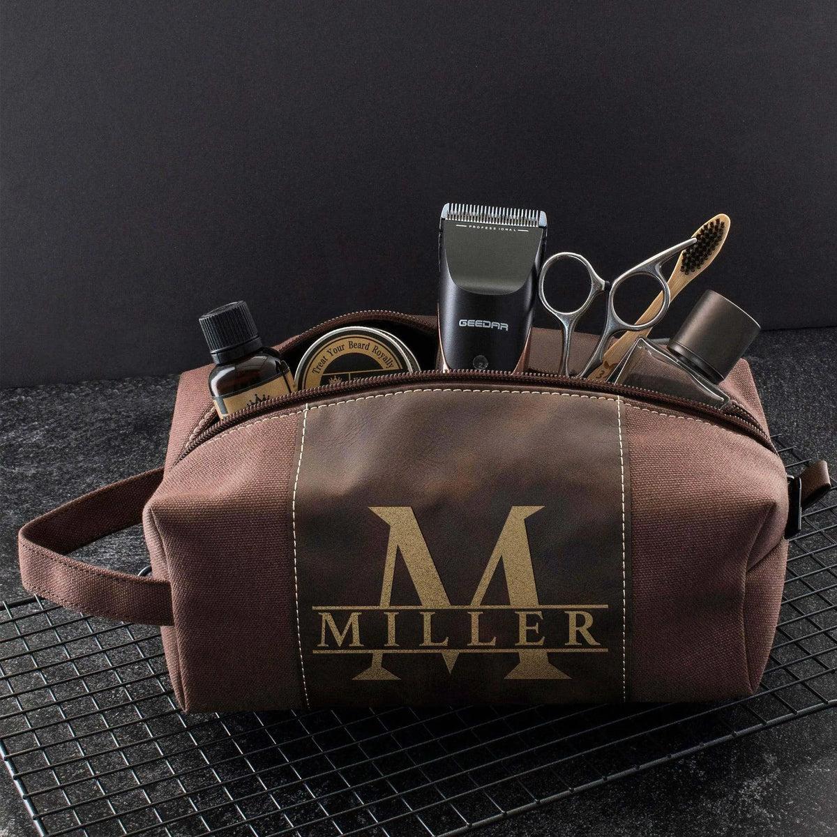 Personalized Toiletry Bag, Engraved Leather Bag, Custom Initial Toiletry Bag - GiftShire