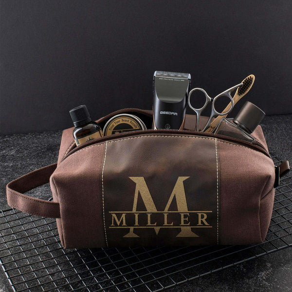 Personalized Toiletry Bag, Engraved Leather Bag, Custom Initial Toiletry Bag