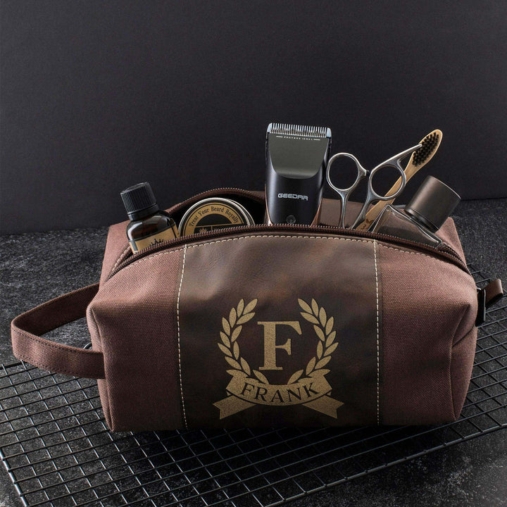 Initial Style, Personalized Toiletry Bag, Engraved Leatherette | B08B2PNLLT - D4 - GiftShire