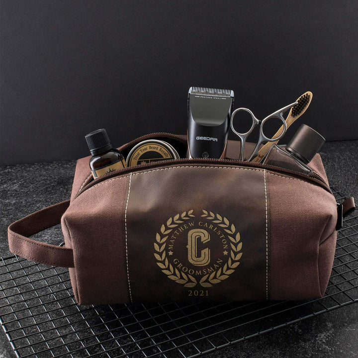 Initial Style, Personalized Toiletry Bag, Groomsmen Gifts, Engraved Leatherette | B08B2QCCN9 - D1 - GiftShire