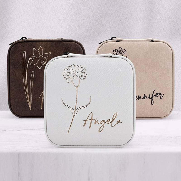 Luxurious Travel Jewelry Box for Women with Custom Birth Flower - GiftShire