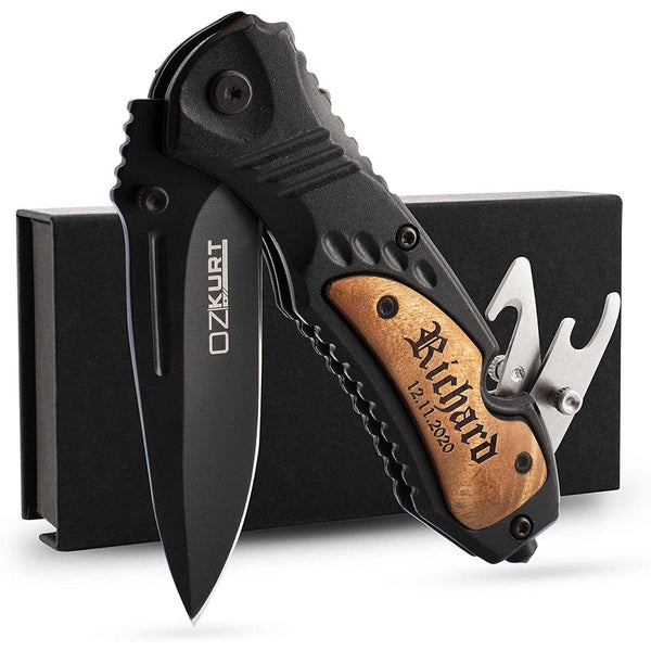 Personalized Black Knife With Name And Date - Custom Engraved Pocket Knives | B08TJ4RXFJ - NAME - GiftShire