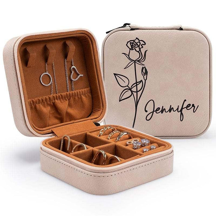 Luxurious Travel Jewelry Box for Women with Custom Birth Flower - GiftShire