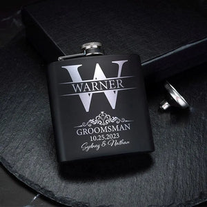 Personalized Initial Flask, Stainless Black Flask, Gift for Him - GiftShire