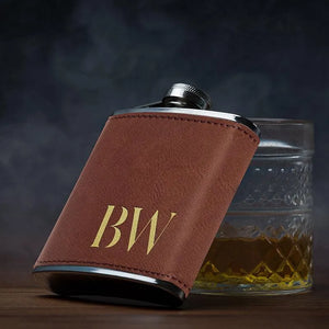 Engraved Leather Flask - GiftShire