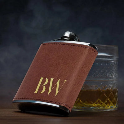 Engraved Leather Flask - GiftShire
