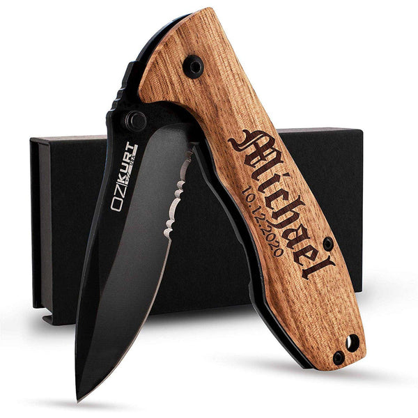 Engraved Oak Wood Knife, Gifts for Men, Bachelor Party Gift - GiftShire