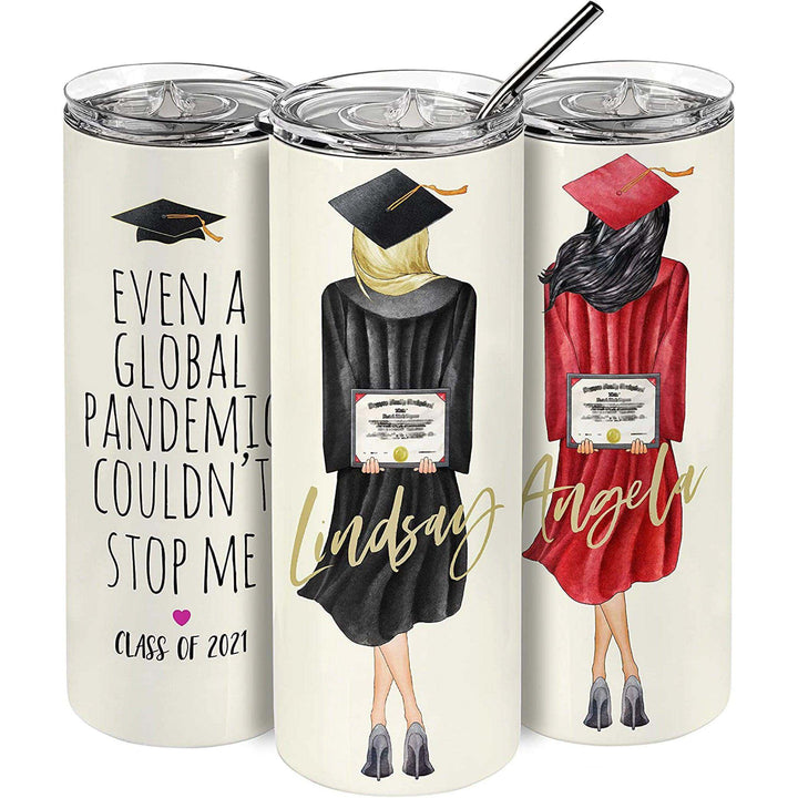 Personalized Skinny Tumblers for Graduation - Choose Your Hair Styles, Hood and Skin Color | B0954Y7PYH - GiftShire