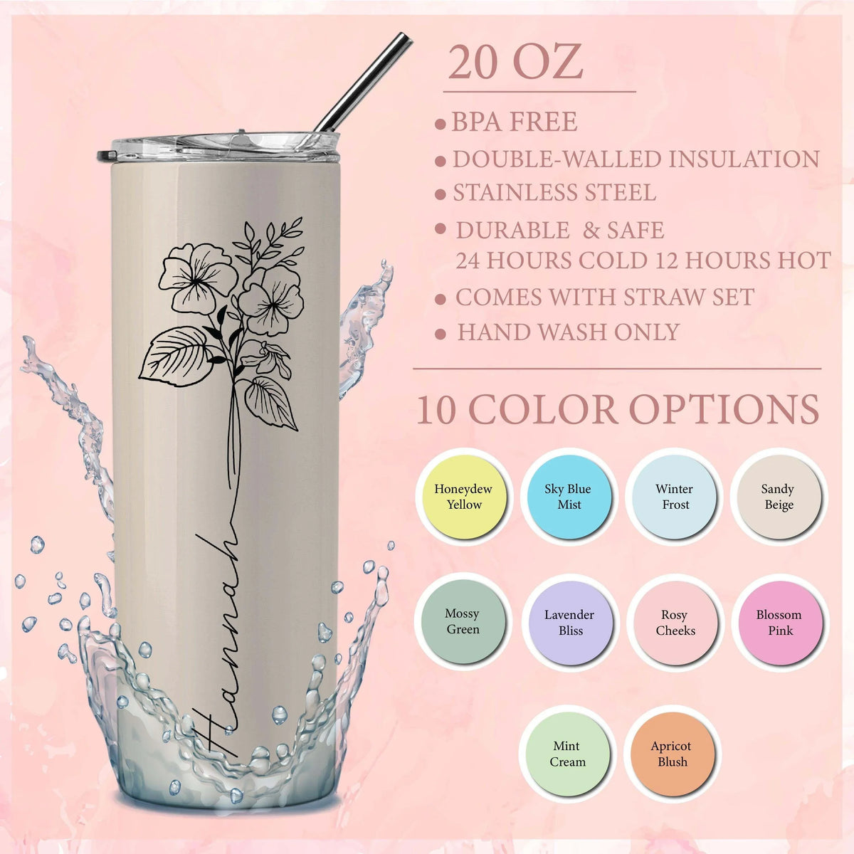 Birth Flower Stainless Tumbler - GiftShire