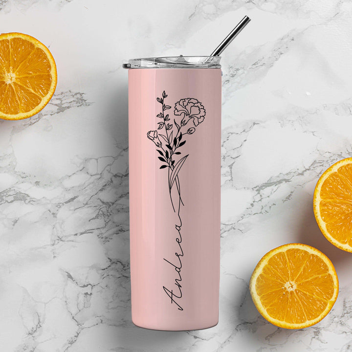 Personalized Skinny Tumblers with Birth Flower, Custom Gifts for Women - GiftShire