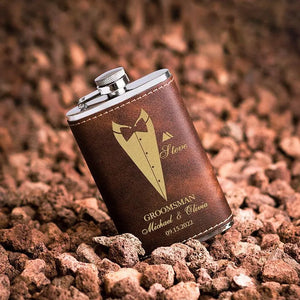 Personalized Thin Groomsmen Flask, Custom Rustic Suit Up Flask, Gift for Men - GiftShire