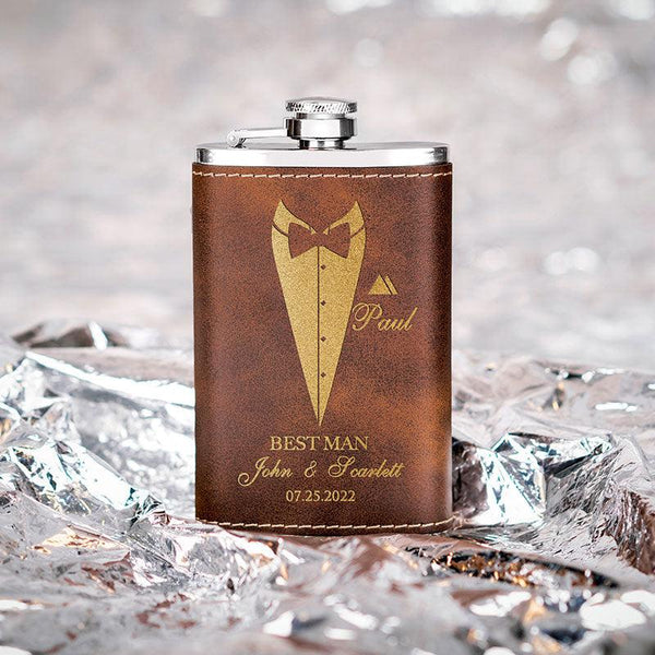 Personalized Thin Groomsmen Flask, Custom Rustic Suit Up Flask, Gift for Men - GiftShire