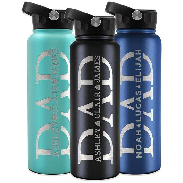 Personalized Water Bottle for Dad w/ Kids’ Names, Dad Birthday Gift - GiftShire