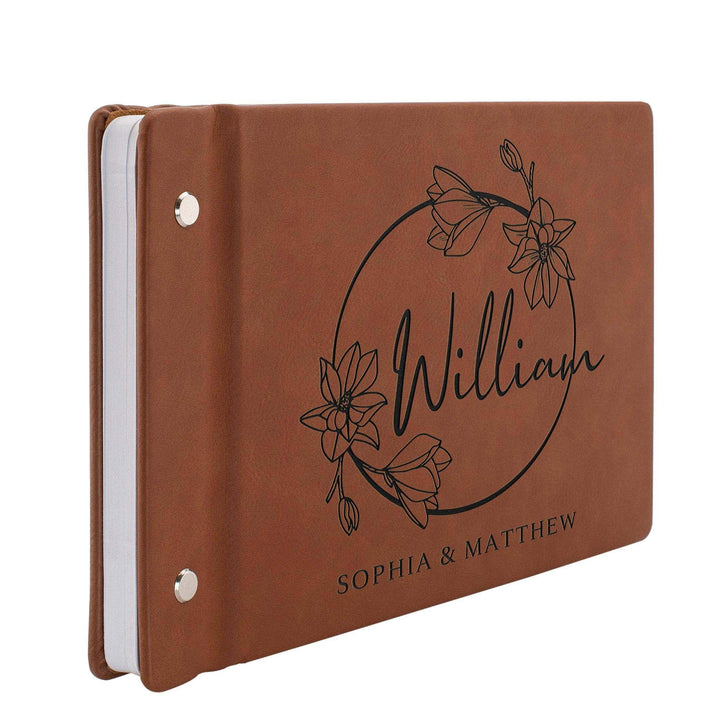 Personalized Wedding Guest Book - Custom Leather Floral Design Guest Book - GiftShire