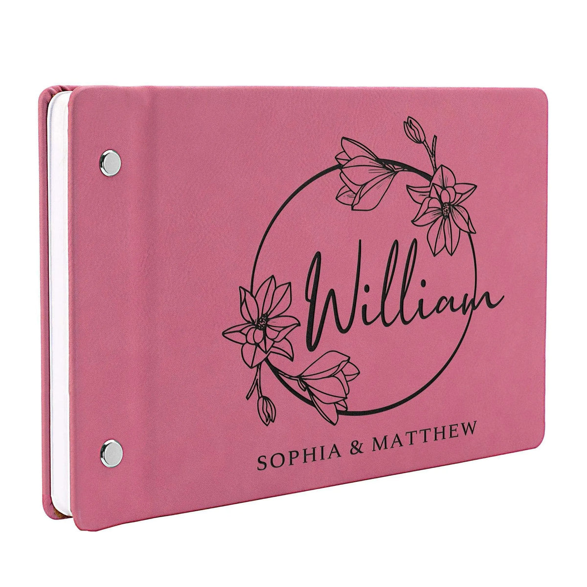 Personalized Wedding Guest Book - Custom Leather Floral Design Guest Book - GiftShire