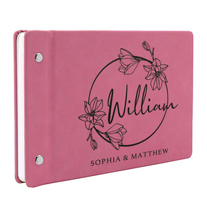 Personalized Wedding Guest Book - Custom Leather Floral Design Guest Book - GiftShire