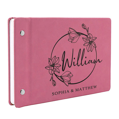 Personalized Wedding Guest Book - Custom Leather Floral Design Guest Book - GiftShire
