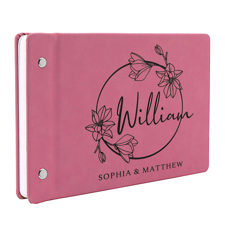 Personalized Wedding Guest Book - Custom Leather Floral Design Guest Book - GiftShire