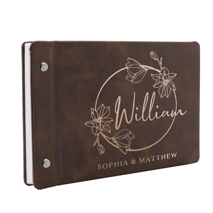 Personalized Wedding Guest Book - Custom Leather Floral Design Guest Book - GiftShire