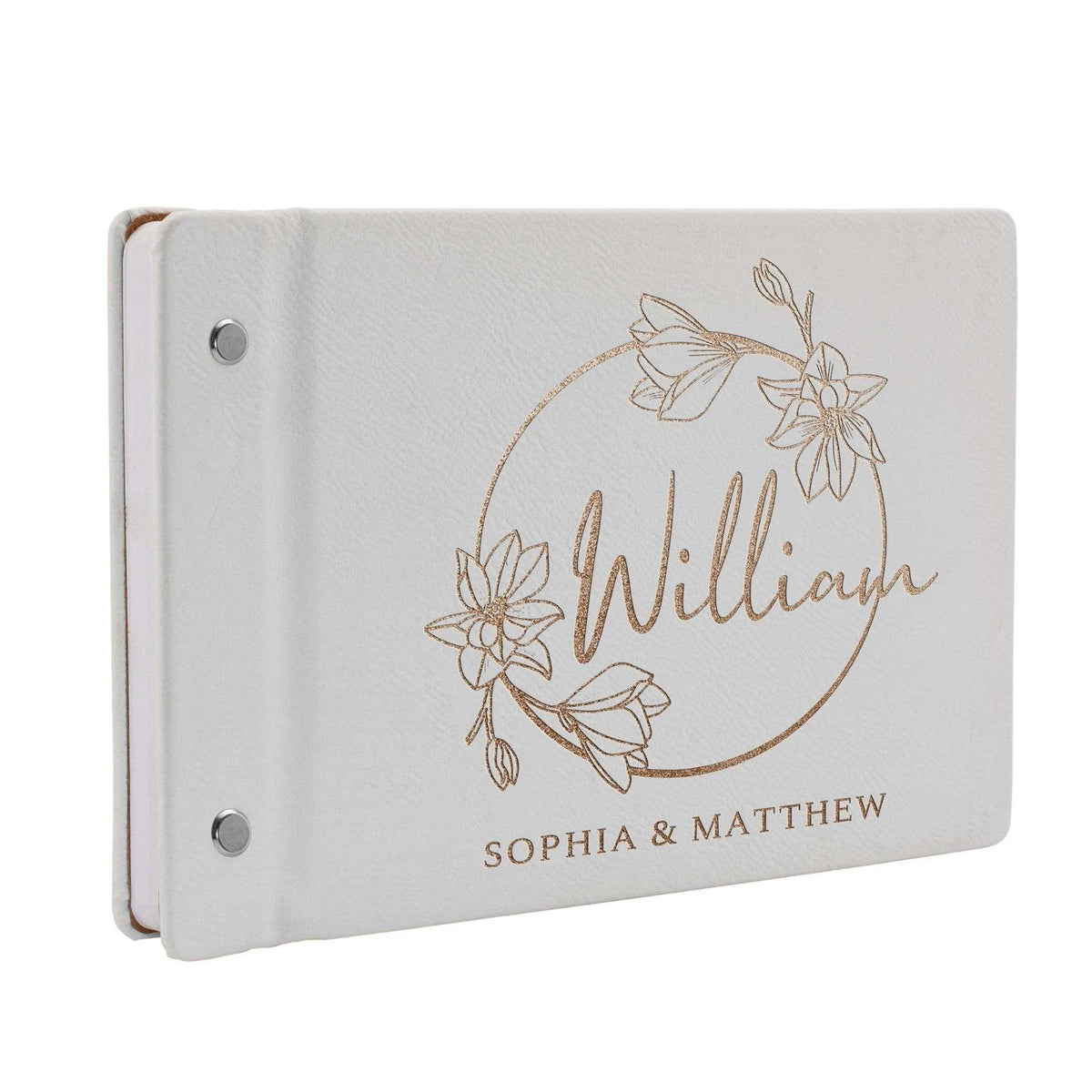 Personalized Wedding Guest Book - Custom Leather Floral Design Guest Book - GiftShire