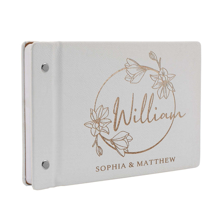 Personalized Wedding Guest Book - Custom Leather Floral Design Guest Book - GiftShire