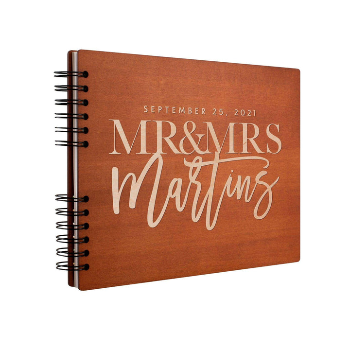 Personalized Wedding Guest Book - Custom Wooden Guest Book, Mr & Mrs Design - GiftShire