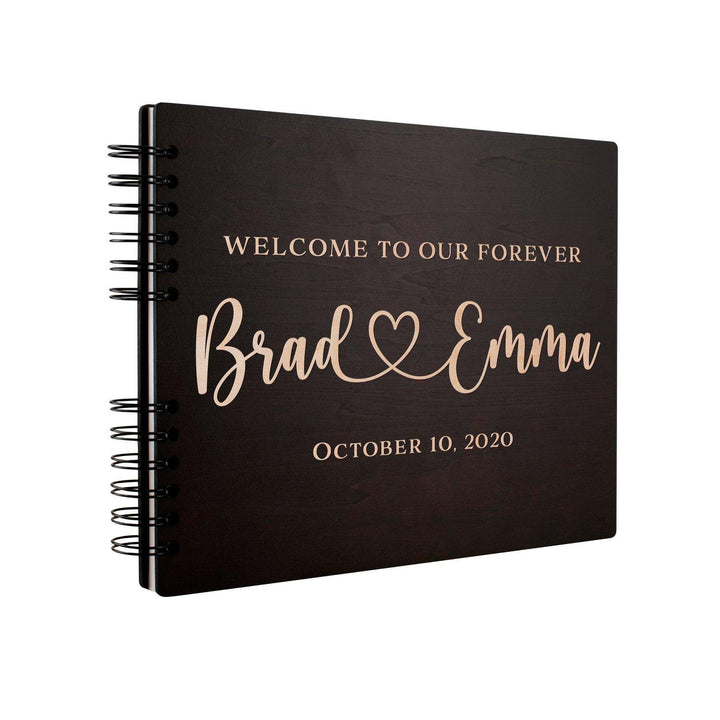 Personalized Wedding Guest Book - Wooden Guest Book, Hearted Design Guest Book - GiftShire