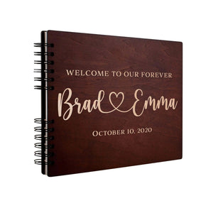 Personalized Wedding Guest Book - Wooden Guest Book, Hearted Design Guest Book - GiftShire