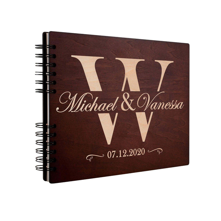 Personalized Wedding Guest Book - Wooden Guest Book with Initial Design - GiftShire